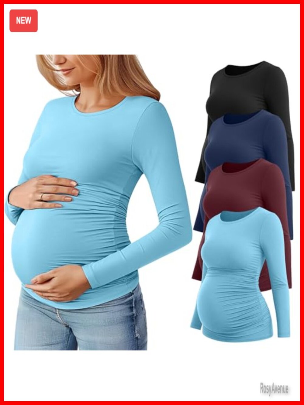 Maternity Long Sleeve T-Shirts 4 Pack Crew Neck Side Ruched Pregnancy Tops